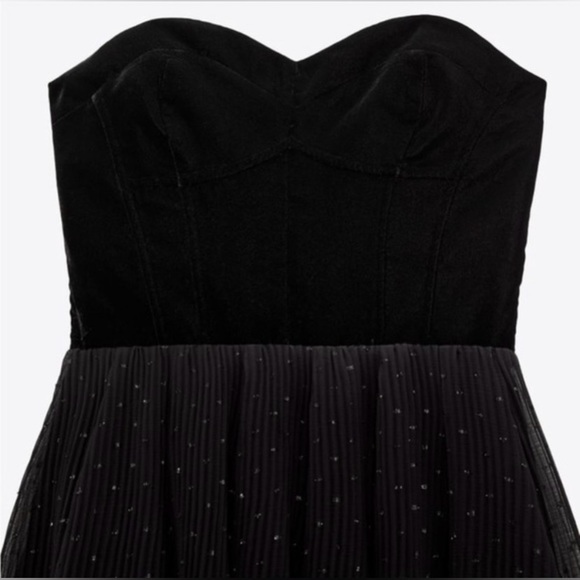Zara Mini Strapless Party Dress Velvet Mesh Dotted Sweetheart Neckline Womens M - Picture 3 of 5